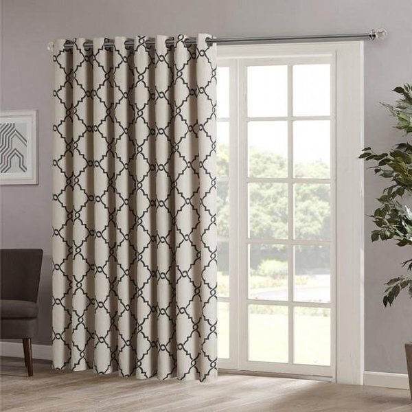 Madison Park MP40-2412 Saratoga Fretwork Patio Window Curtain - Khaki 84 in.